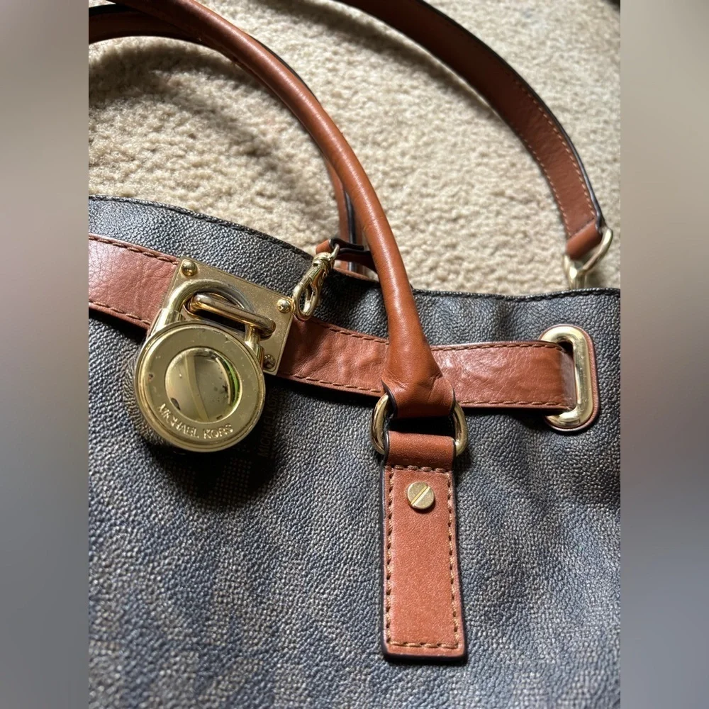 Michael Kors Hamilton Crossbody Tote Brown Purse Bag